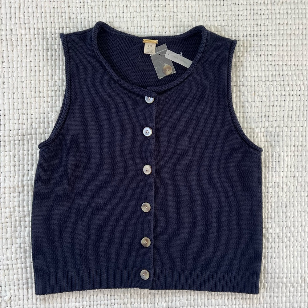 NEW Magaschoni Navy blue 100% Cotton button front Vest size large